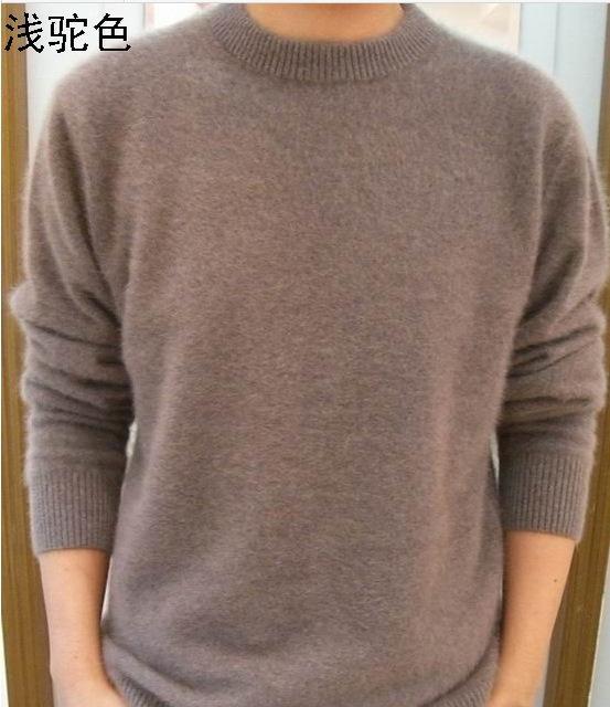 Men Solid Winter Pullover / Full Sleeves O-Neck Cashmere Sweater-Khaki-S-JadeMoghul Inc.