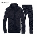 Men Sportswear Set - Casual 2Pcs Track Suit Clothing (Sweatshirt Jacket + Pants)-FK038 Black-S-JadeMoghul Inc.