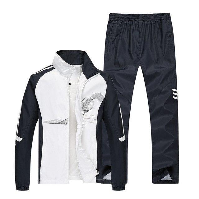 Men Sportswear Suit - Smart Tracksuit Including Jacket & Pants-White Black-L-JadeMoghul Inc.