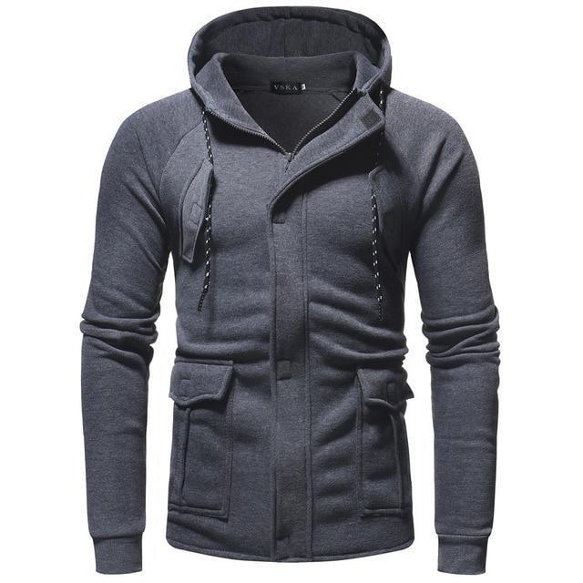 Men Stylish Sweatshirt - Zipper Long Sleeve Hoodie-Dark Grey-XL-China-JadeMoghul Inc.