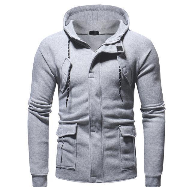 Men Stylish Sweatshirt - Zipper Long Sleeve Hoodie-Gray-XL-China-JadeMoghul Inc.