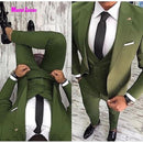 Men Suit Slim Fit 3-Piece Suit - Formal Suits For Office & Leisure-Army Green-XS-JadeMoghul Inc.