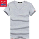 Men Summer Short-Sleeved T Shirt-V Neck Pale Gray-S-JadeMoghul Inc.