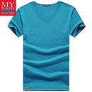 Men Summer Short-Sleeved T Shirt-V Neck Sky-S-JadeMoghul Inc.