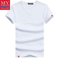 Men Summer Short-Sleeved T Shirt-V Neck White-S-JadeMoghul Inc.
