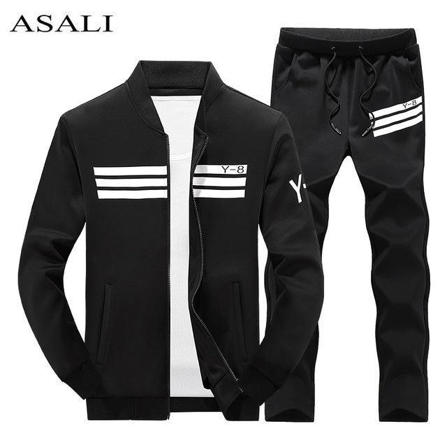 Men Tracksuit Set - New Sportswear Suit Set (2pcs Coat+Pants)-D05 black-S-JadeMoghul Inc.