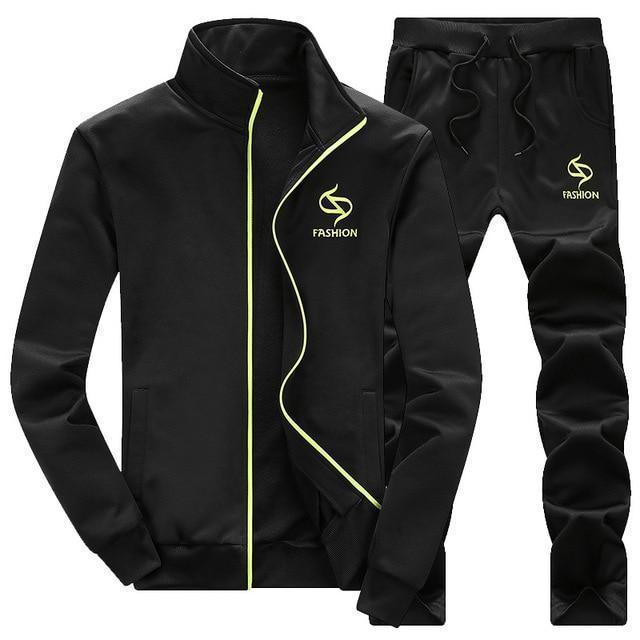 Men Tracksuits with Pants - Gym / Fitness Suit Set - 2PC Clothing-LY005 black-S-JadeMoghul Inc.