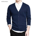 Men V-Neck Cotton Sweater With Long Sleeve / Solid Button Fit Knitted Clothing-blue XR333-M-JadeMoghul Inc.