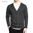 Men V-Neck Cotton Sweater With Long Sleeve / Solid Button Fit Knitted Clothing-dark grey XR333-M-JadeMoghul Inc.