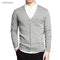 Men V-Neck Cotton Sweater With Long Sleeve / Solid Button Fit Knitted Clothing-grey XR333-M-JadeMoghul Inc.