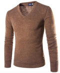 Men V-Neck Sweater / Stylish Long Sleeve Knitted Sweater-coffee-M-JadeMoghul Inc.