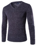 Men V-Neck Sweater / Stylish Long Sleeve Knitted Sweater-Dark grey-M-JadeMoghul Inc.