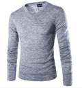 Men V-Neck Sweater / Stylish Long Sleeve Knitted Sweater-Light grey-M-JadeMoghul Inc.