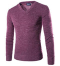 Men V-Neck Sweater / Stylish Long Sleeve Knitted Sweater-Wine red-M-JadeMoghul Inc.
