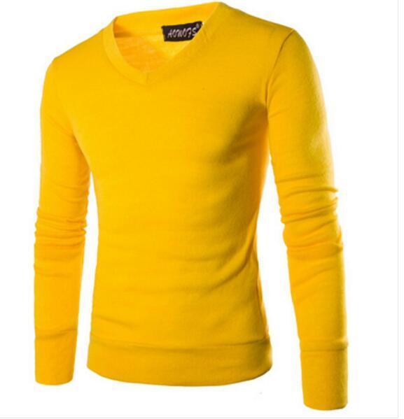 Men V-Neck Sweater / Stylish Long Sleeve Knitted Sweater-yellow-M-JadeMoghul Inc.