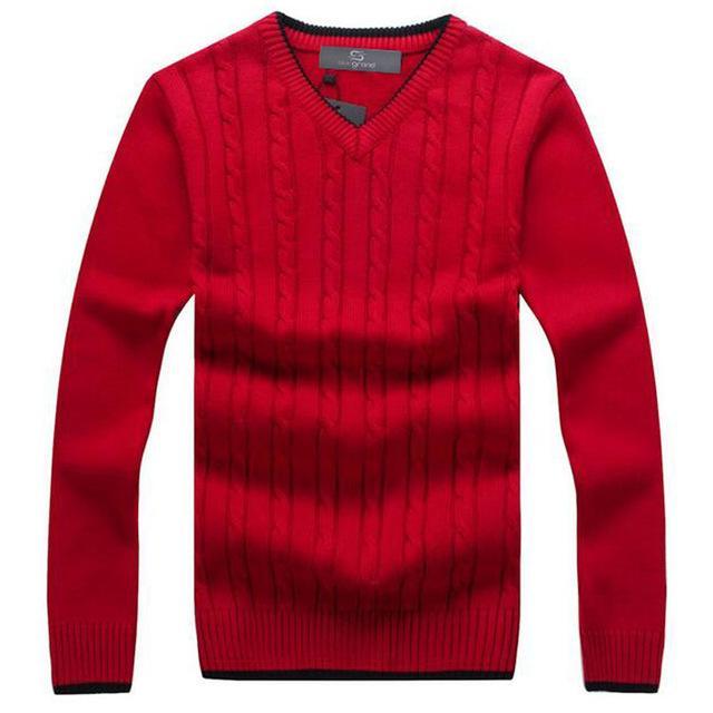 Men V-Neck Thick Warm Winter Pullover-Red-M-JadeMoghul Inc.