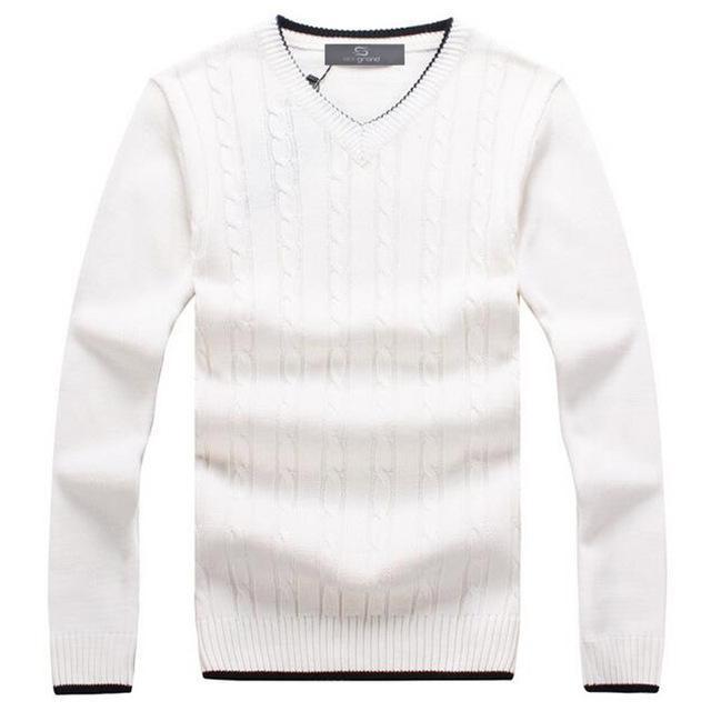 Men V-Neck Thick Warm Winter Pullover-white-M-JadeMoghul Inc.