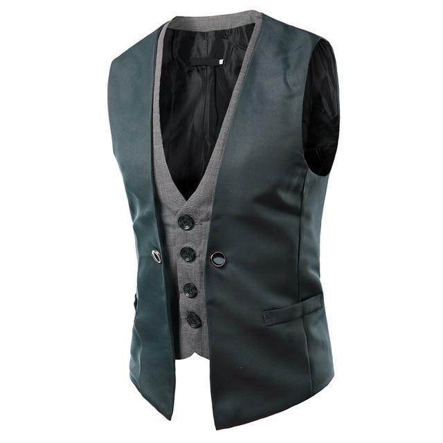 Men Vest Singlet Breasted Waistcoat - Patch Slim Suit Vest-Gray-XL-JadeMoghul Inc.