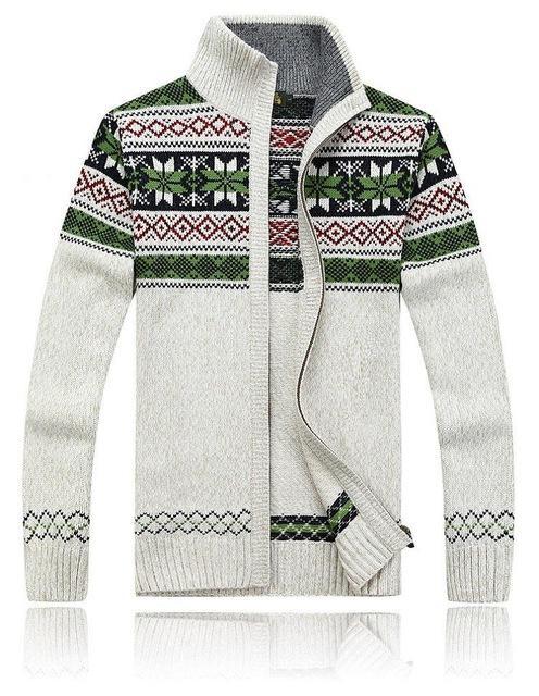 Men Warm Cardigan / Men Winter & Spring Sweater Tops With Stand Collar-white-XXXL-JadeMoghul Inc.