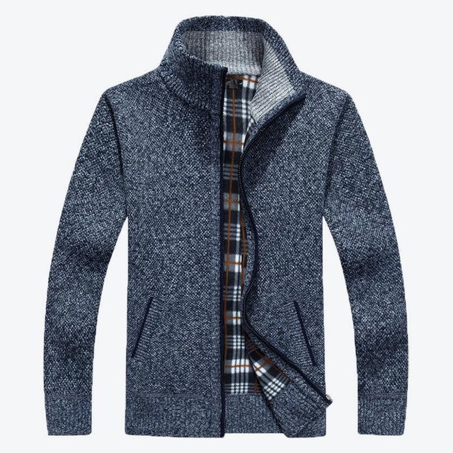 Men Warm Cardigan - Stand Neck Wool Sweater-blue-XXL-JadeMoghul Inc.