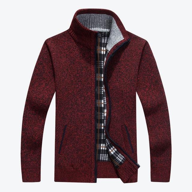 Men Warm Cardigan - Stand Neck Wool Sweater-dark red-XXL-JadeMoghul Inc.