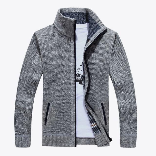 Men Warm Cardigan - Stand Neck Wool Sweater-light gray-XXL-JadeMoghul Inc.