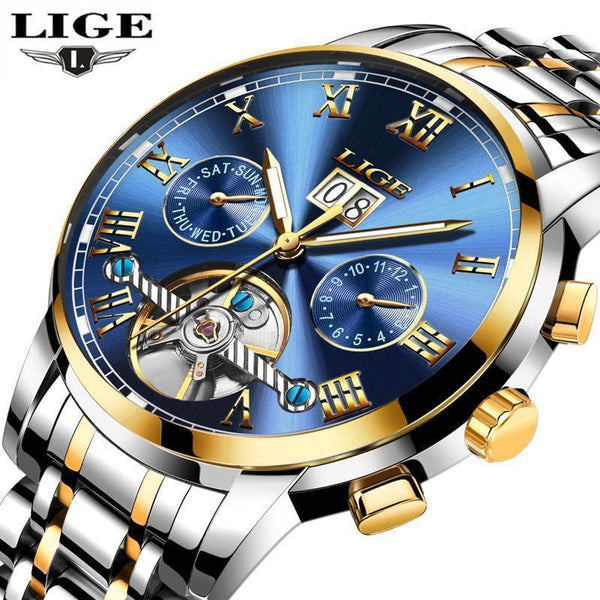 Men Watch - Luxury Automatic Mechanical Watch-Gold Black-JadeMoghul Inc.
