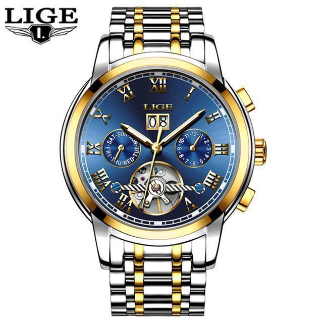 Men Watch - Luxury Automatic Mechanical Watch-Gold Blue-JadeMoghul Inc.