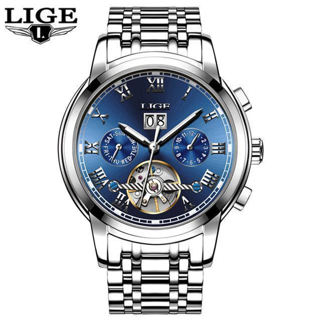 Men Watch - Luxury Automatic Mechanical Watch-Silver Blue-JadeMoghul Inc.