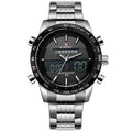 Men Waterproof Full Steel Casual Quartz Sports Wrist Watch-Silver Black-JadeMoghul Inc.