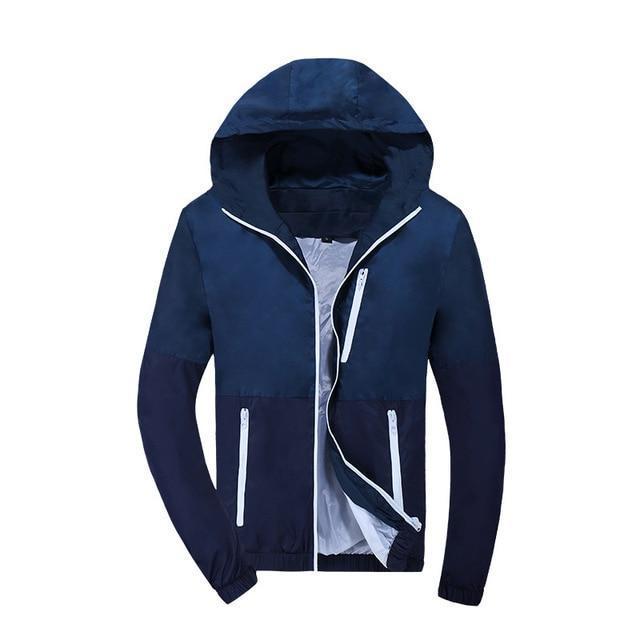 Men Windbreaker Fashion Jacket - Hooded Casual Jacket-Blue-L-JadeMoghul Inc.