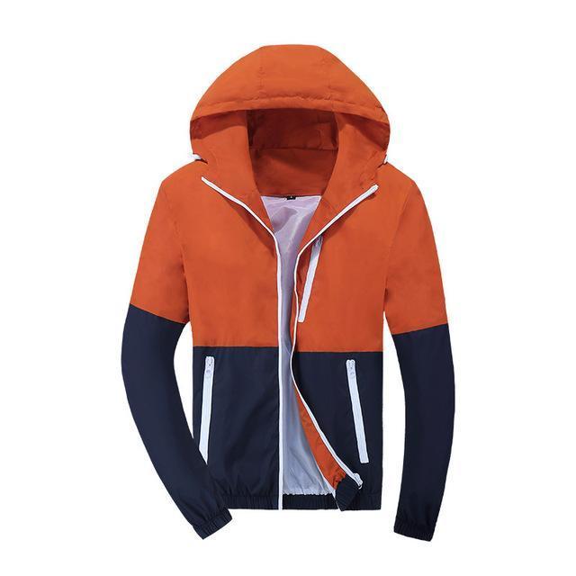 Men Windbreaker Fashion Jacket - Hooded Casual Outwear-Orange-L-JadeMoghul Inc.