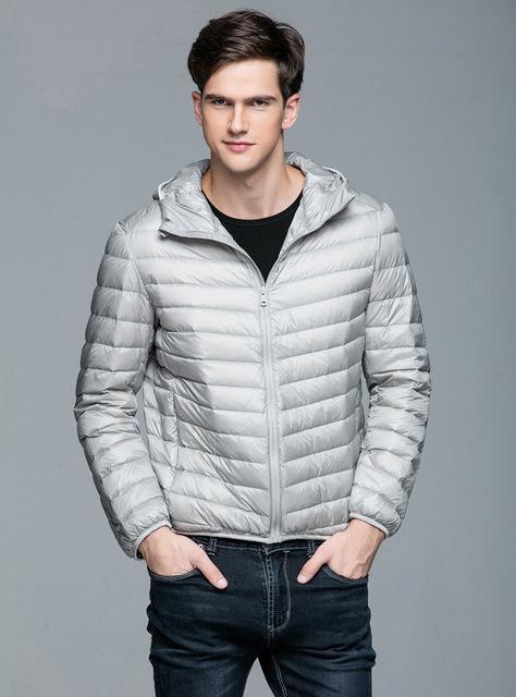 Men Winter Jacket Duck Down Hooded Ultra Light Warm Outwear-Gray-S-JadeMoghul Inc.