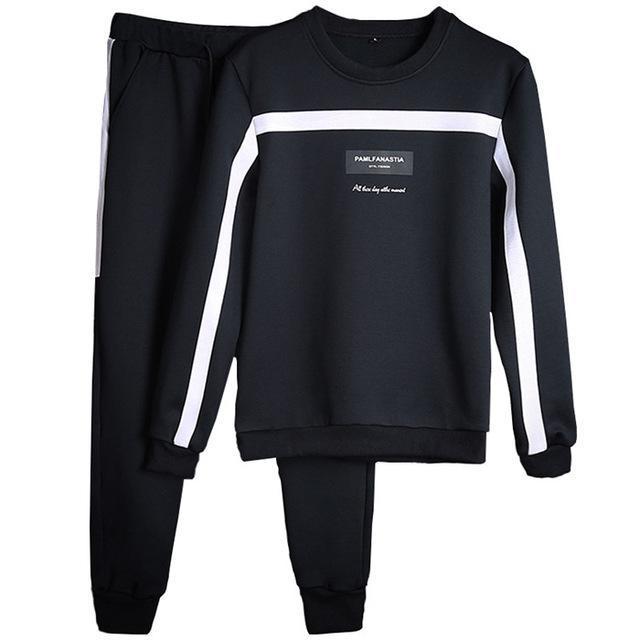 Men Winter Tracksuit Set - Solid Sweat Suit (Top & Pants)-M08 Black-S-JadeMoghul Inc.