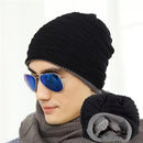Men / Women Unisex Wool knit Slouch Beanie With Soft Fur Lining-black-JadeMoghul Inc.