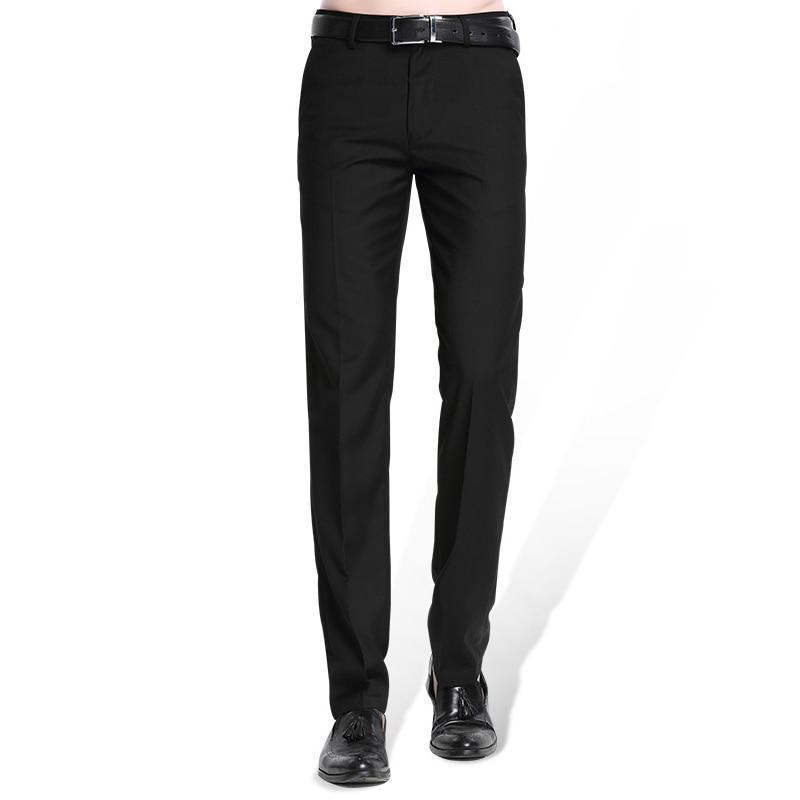 Men's Black Suit Pant - Flat-Front Straight Slim-Fit Straight Trousers