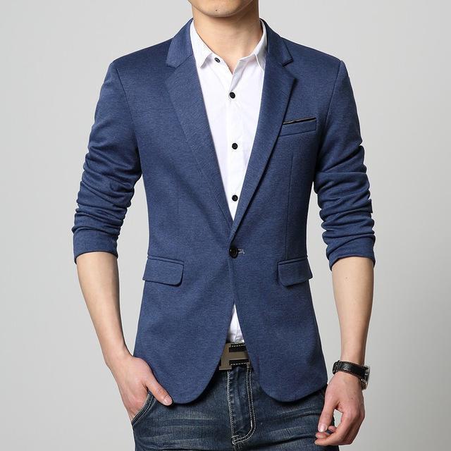 Men's Blazer Suit Jacket-3625Navy Blue-L-JadeMoghul Inc.