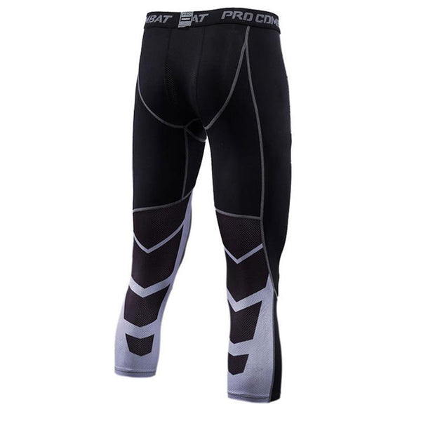 Men's Bodyboulding pants 3/4 Men Leggings compression tights Jogging tights elastic pants gym trousers exercise pants men dryfit-S-Black with Grey-JadeMoghul Inc.