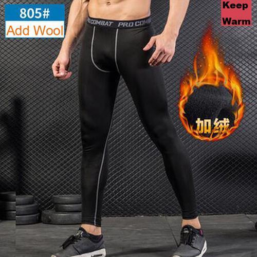 Men's Bodyboulding tights fitness Mens Compression Pants yoga pants running tights male Sports tight trousers pantis anti fatiga-S-805 Add Wool -Black-JadeMoghul Inc.