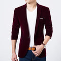 Men's Fashionable Velvet Blazer / Smart Casual Single Breasted Jacket-Y65 Wine Red-S-JadeMoghul Inc.