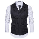 Men's Formal Slim Fit Double Breasted Suit Vests - Fashion Printed Men Waistcoat-B4375 Black-S-JadeMoghul Inc.