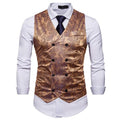 Men's Formal Slim Fit Double Breasted Suit Vests - Fashion Printed Men Waistcoat-Gold-S-JadeMoghul Inc.