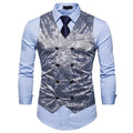 Men's Formal Slim Fit Double Breasted Suit Vests - Fashion Printed Men Waistcoat-Light Gray-S-JadeMoghul Inc.