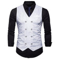 Men's Formal Slim Fit Double Breasted Suit Vests - Fashion Printed Men Waistcoat-White-S-JadeMoghul Inc.