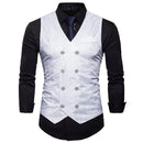 Men's Formal Slim Fit Double Breasted Suit Vests - Fashion Printed Men Waistcoat-White-S-JadeMoghul Inc.