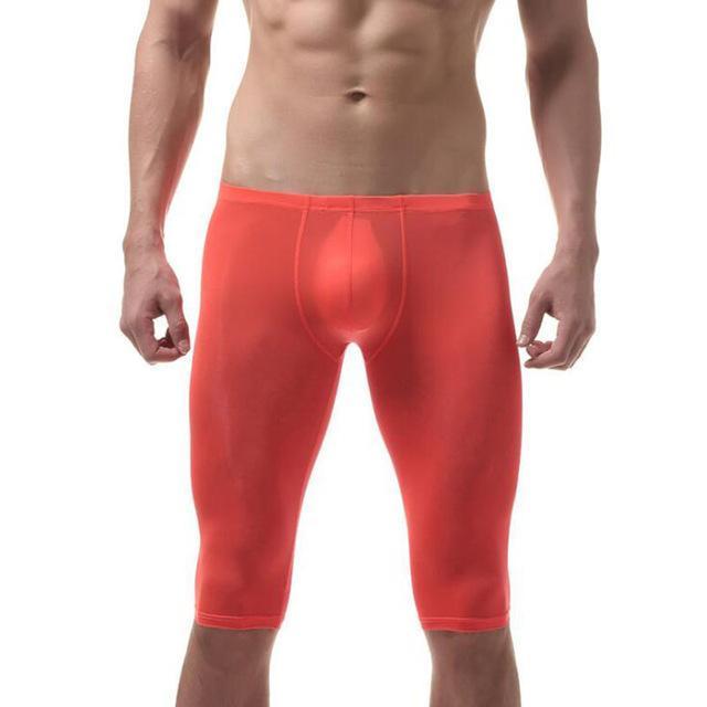 Men's pajamas ice silk ultra-thin sleep bottom body sculpting pants leggings-Orange-M-JadeMoghul Inc.