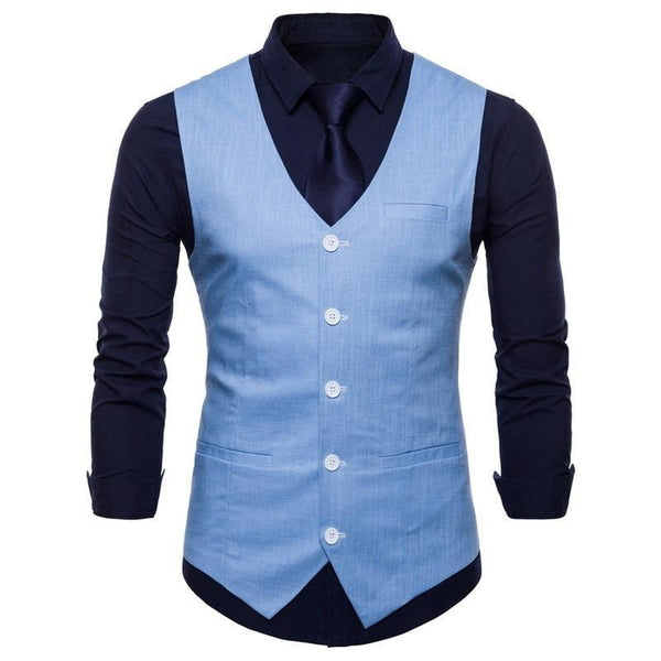 Men's Slim Fit Single Breasted Suit Vest - Formal Dress Waistcoat-light blue-XL-JadeMoghul Inc.