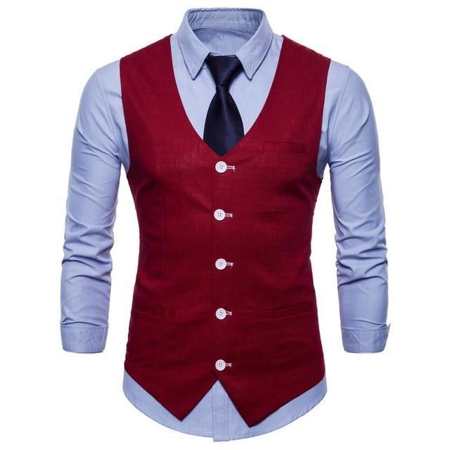 Men's Slim Fit Single Breasted Vest - Formal Dress Waistcoat-wine red-XL-JadeMoghul Inc.