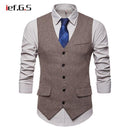 Men's Smart Casual Vest - Herringbone Pattern Waistcoat - Tweed Slim Fit Vest-Khaki-L-JadeMoghul Inc.