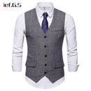 Men's Smart Casual Vest - Herringbone Pattern Waistcoat - Tweed Slim Fit Vest-White-L-JadeMoghul Inc.